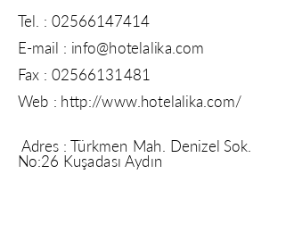 Alika Hotel iletiim bilgileri